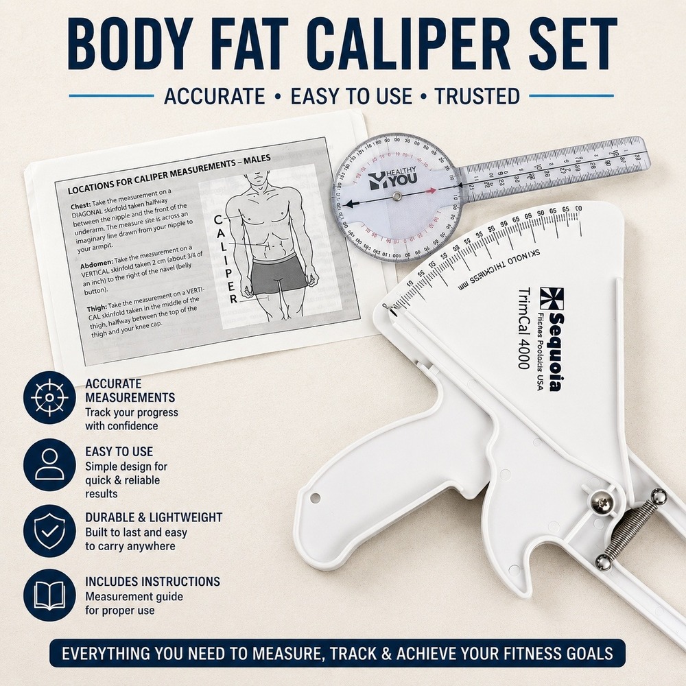 Sequoia TrimCal 4000 Body Fat Caliper with Healthy You Goniometer & Guide White